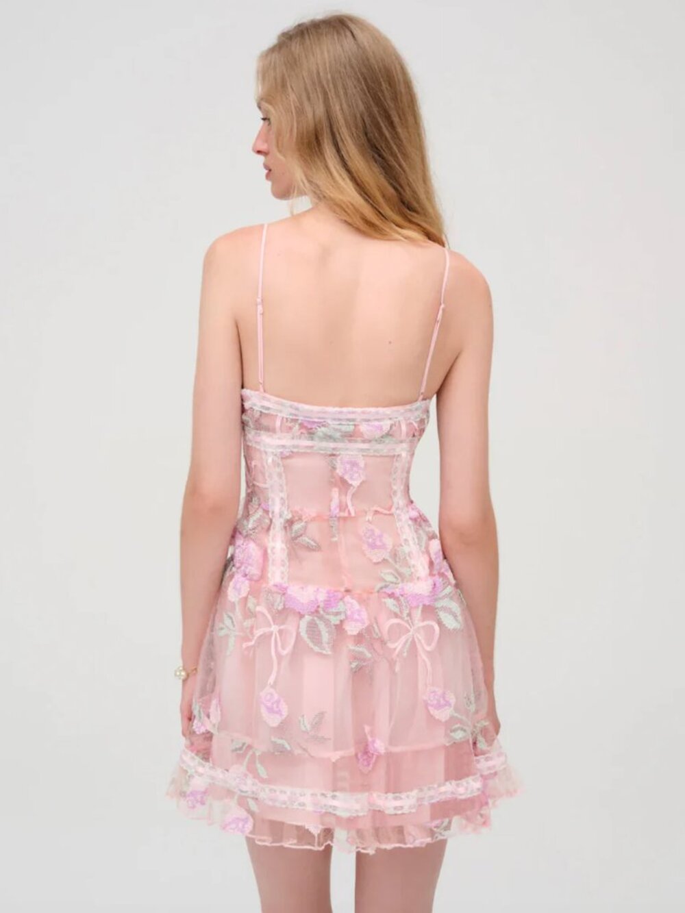 For Love & Lemons Emmeline Embroidery Ruffled Mini Dress - Pink - Picture 2 of 4